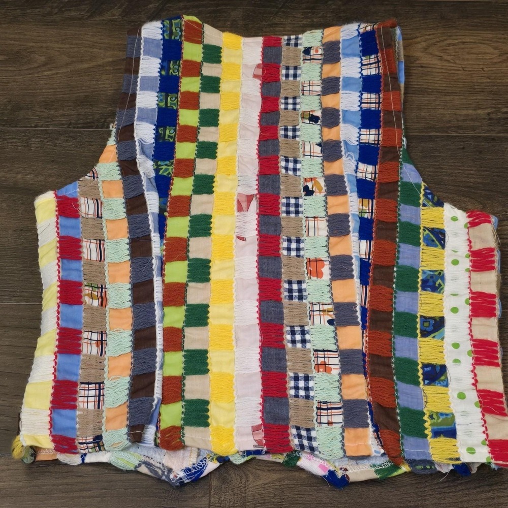 Vintage 70s Patchwork Boho Hippie‎ Festival Vest Women XS S Pearlsnap Lou Louis - Picture 6 of 13